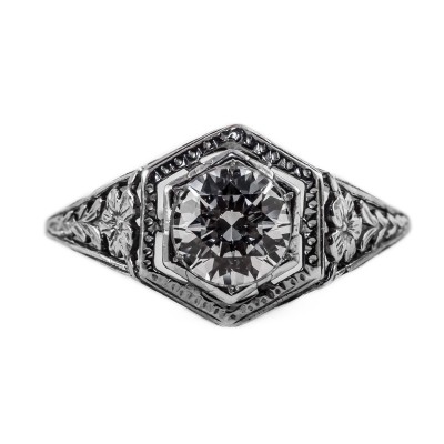 062bbr | Antique Filigree Ring | for a .75ct. to .85ct. round stone | Naturalistic