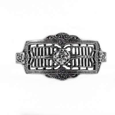 121bbr | Antique Filigree Ring | for a .06ct to .11ct round stone | Floral Band