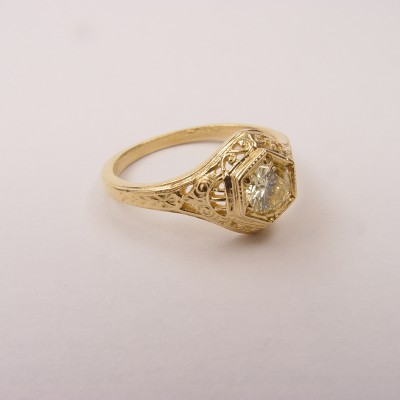 128-6fbbr | Pre-Set Antique Filigree Ring | .52ct. round diamond | Scrolls