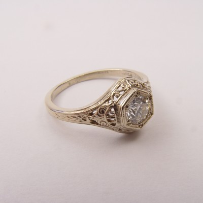 128fbbr | Pre-Set Antique Filigree Ring | .37ct. round diamond | Scrolls