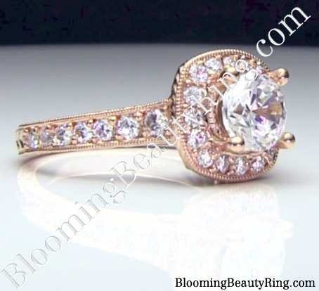 Rose Gold Diamond Halo Engagement Ring