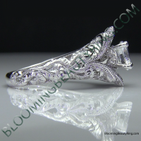 Diamond Embossed Blooming Rose Engagement Ring with Etched Carvings 9