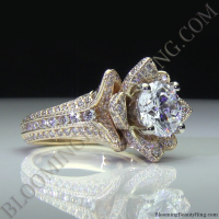 Hand Engraved Highly Unique Flower Engagement Ring Laying Down