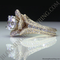 Yellow Gold Engraved Large Blooming Beauty Ring Laying Down