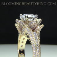 Hand Engraved Highly Unique Flower Engagement Ring Turned
