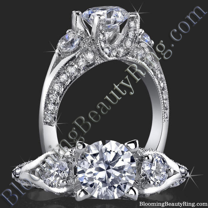 3 Stone Ring Uniquely Designed U Shaped Prongs 