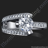 3 Sided Tension Set Split Shank Pave Diamond Ring