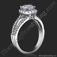 Art-Nouveau 4 Prong Split Shank Halo Setting with Pave Peekaboo Diamonds