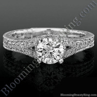 Artistic Hand Carved Design Split Shank Engagement Ring