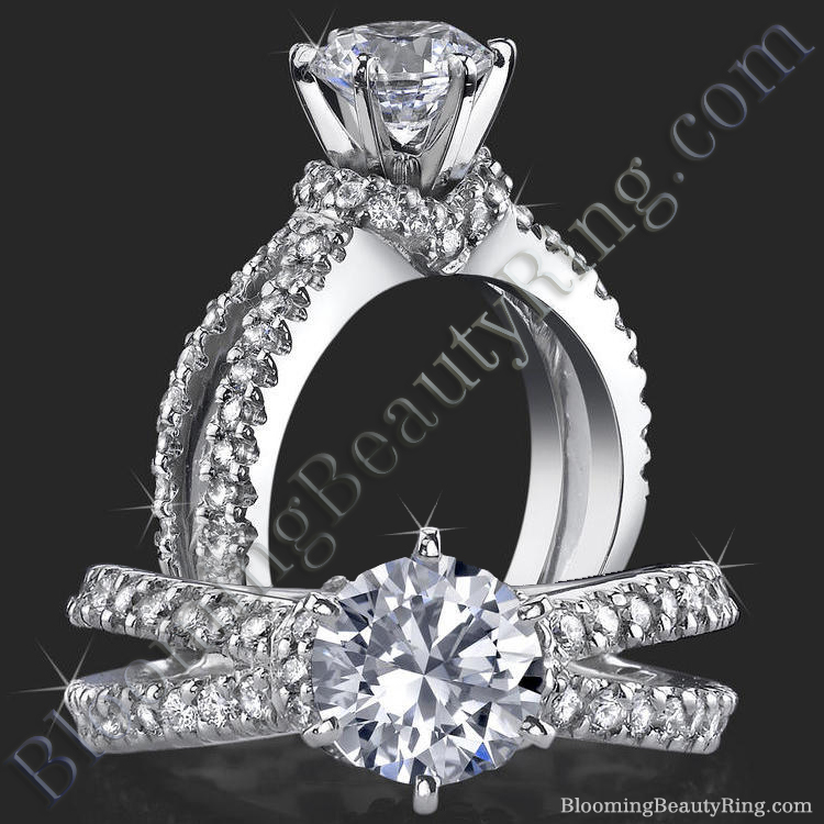 Embracing V Scarf Split Shank Diamond Engagement Ring- bbr438