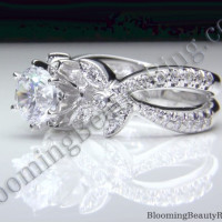 Lotus Leafy Split Shank Diamond Flower Engagement Ring