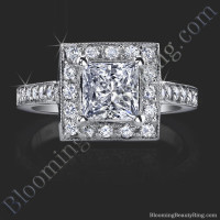 Low Set Diamond Halo Ring with Round Pave Diamonds
