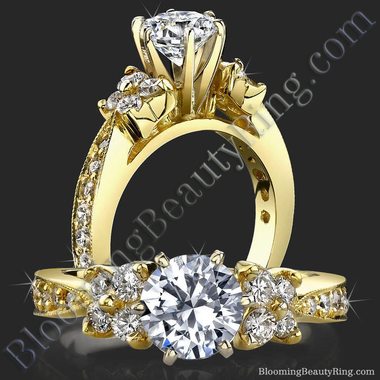 Petite Graduated 4 Diamond Cluster Tapered 6 Prong Engagement Ring Setting - bbr410