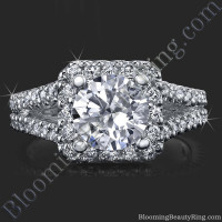 Round Diamond Square Halo Split Ring