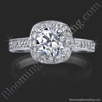Round Halo Engagement Ring with Micropave Diamonds and Mill Grain Edges