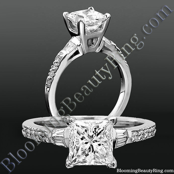 Round Pave and Channel Set Baguette Diamond Engagement Ring - bbrnw2210