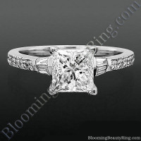 Round Pave and Channel Set Baguette Engagement Ring