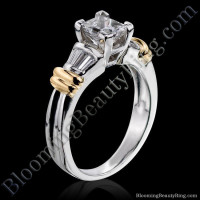 Streamlined Band with Ribbons of Gold 4 Prong Engagement Ring