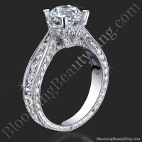 4 Prong Antique Inspired Tapered Thick Band with V Crown