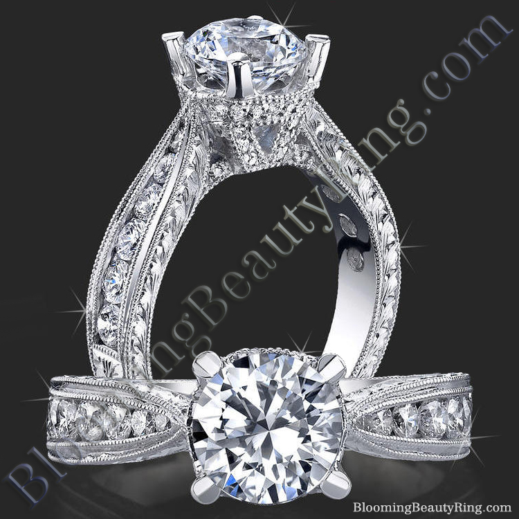 Prong Antique Inspired Tapered Thick Band with V Crown - bbr414