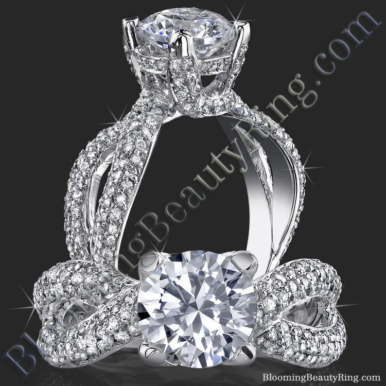 Micropave Diamonds On Elegant Criss Cross Designer Band And Glistening Gold Prongs - bbr427