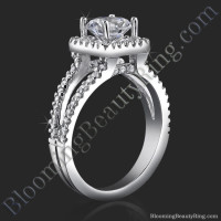 Square Halo Split Shank 62 Diamond Micro Pave Set Engagement Ring