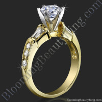 Tiffany Style Channel Set Baguette - Pave Round Beveled - Diamond Engagement Ring