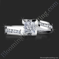 Unique Square Overlap Princess Ring with Round Channel Set Diamonds