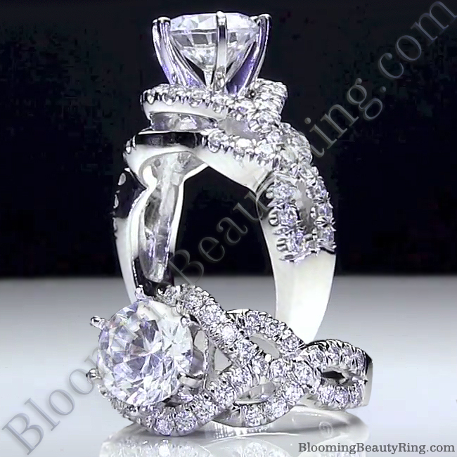 6 Prong Beautiful Crossover Pave Set Designer Engagement Ring - bbr595