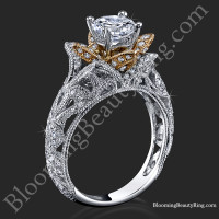 Art Carved Blooming Rose Flower Engagement Ring with Rose Gold Petals 1