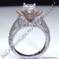 Art Carved Blooming Rose Flower Engagement Ring with Rose Gold Petals 2