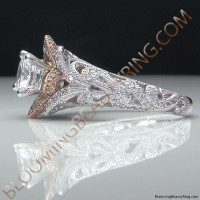 Art Carved Blooming Rose Flower Engagement Ring with Rose Gold Petals 6