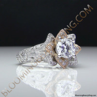 Art Carved Blooming Rose Flower Engagement Ring with Rose Gold Petals 5