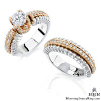 White and Rose Gold unique diamond engagement ring set
