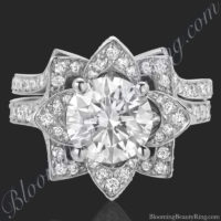 small crimson rose flower diamond engagement ring set