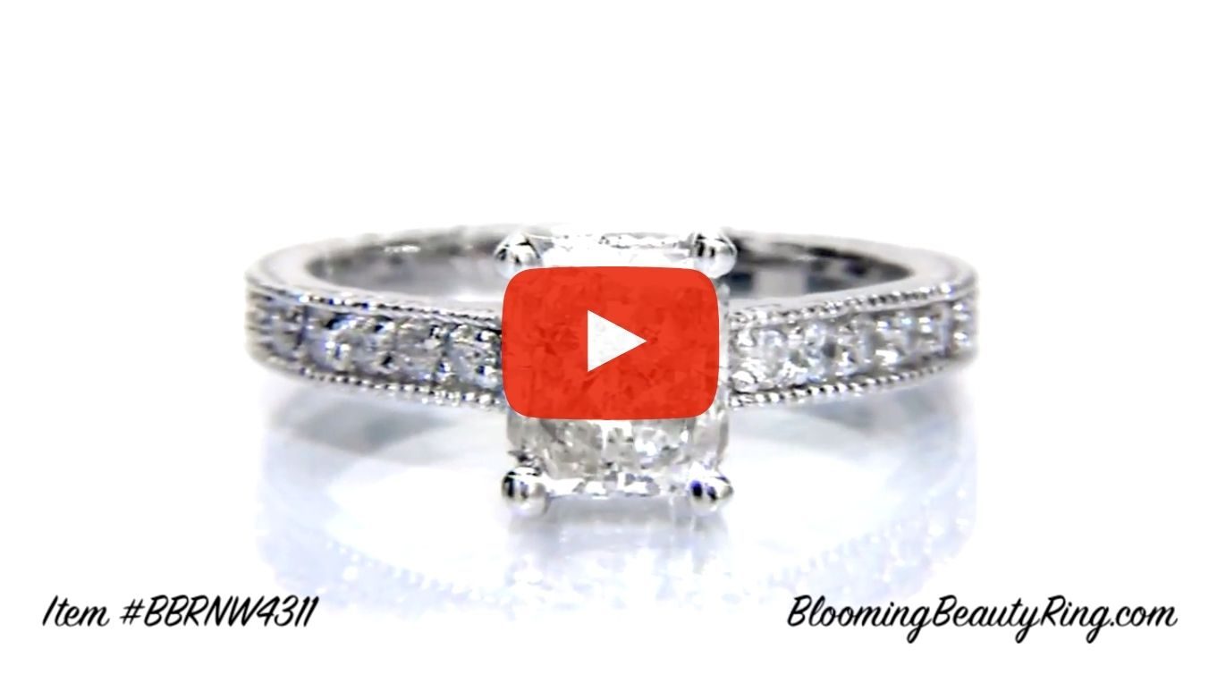 Radiant Diamond Ring with Low Mounting and Custom Engraving – bbr4311 laying down video