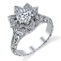 Hand Engraved 8 Petal .58 ct. Diamond Lotus Flower Ring Standing up