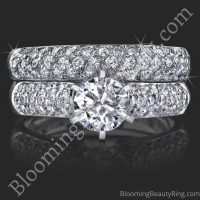 1.08 ctw. 3 Column Micro Pave 6 Prong Diamond Engagement Ring Set 