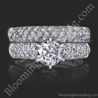 1.08 ctw. 3 Column Micro Pave 6 Prong Diamond Engagement Ring Set - Combined