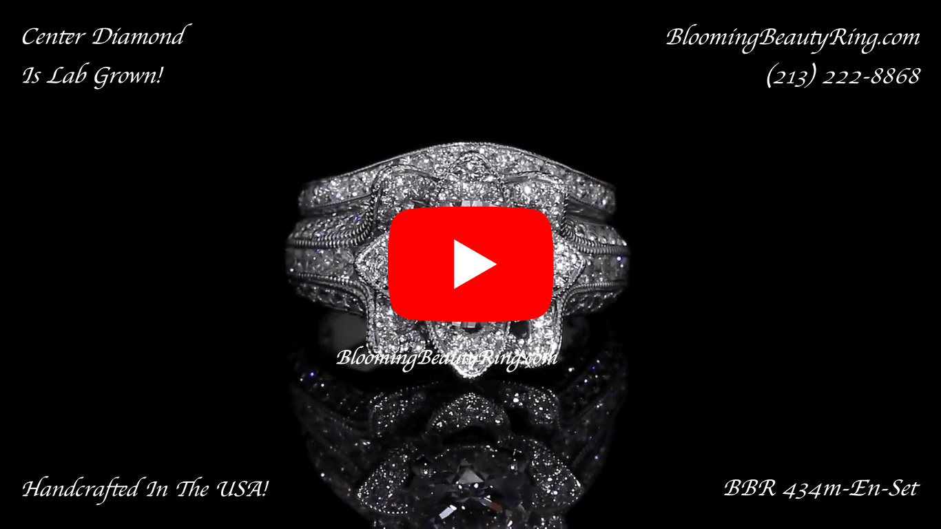 1.67 ctw. Small Hand Engraved Blooming Beauty Wedding Ring Set – bbr434en-s-set laying down video-2
