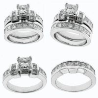 2.0 ctw. Channel Set 4 Prong Princess Diamond Engagement Ring Set
