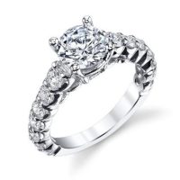 Shared Prong Antique Style Engagement Ring with Large Graduated Diamonds