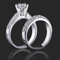 Jewelers 3 Rows of Diamonds Pave Set Across the Entire Top Side of Both Custom Made Bands