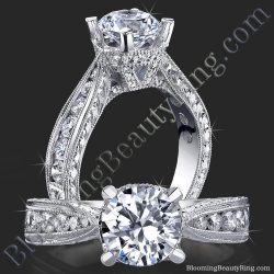 .70 ctw. Engraved Diamond Engagement Ring with Millegrain Detailing - bbr414