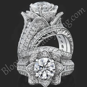 1.67 ctw. Small Hand Engraved Blooming Beauty Wedding Ring Set – bbr434en-s-set