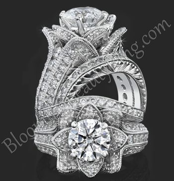 1.67 ctw. Small Hand Engraved Blooming Beauty Wedding Ring Set – bbr434en-s-set