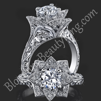 Hand Engraved 8 Petal .58 ct. Diamond Lotus Flower Ring – bbr588-2