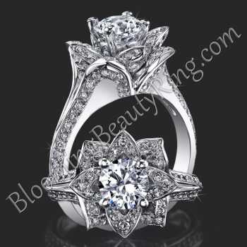 Lotus Ring 8 Petal 1.00 ct. Diamond Band Flower Ring