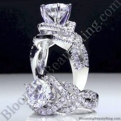6 Prong Beautiful Crossover Pave Set Designer Engagement Ring Standing Up
