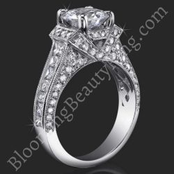 1.83 ctw. 4 Prong Princess and Round Millegrain Engagement Ring - bbr290